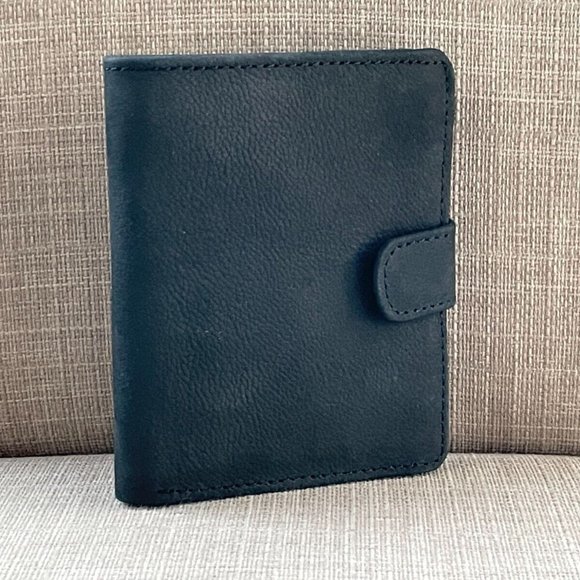 Leather Card Holder Black Genuine Leather Handmade Bifold Wallet Billfold Purse